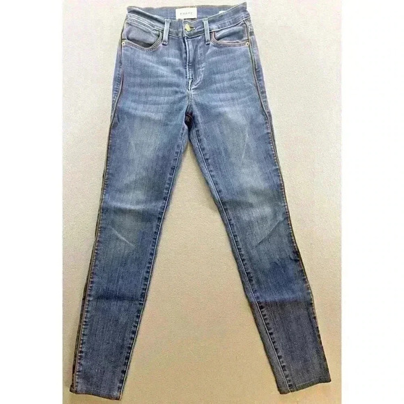 Frame Le High Skinny Jeans leather tuxedo piping Denim Mid Rise Stretch - Picture 1 of 15